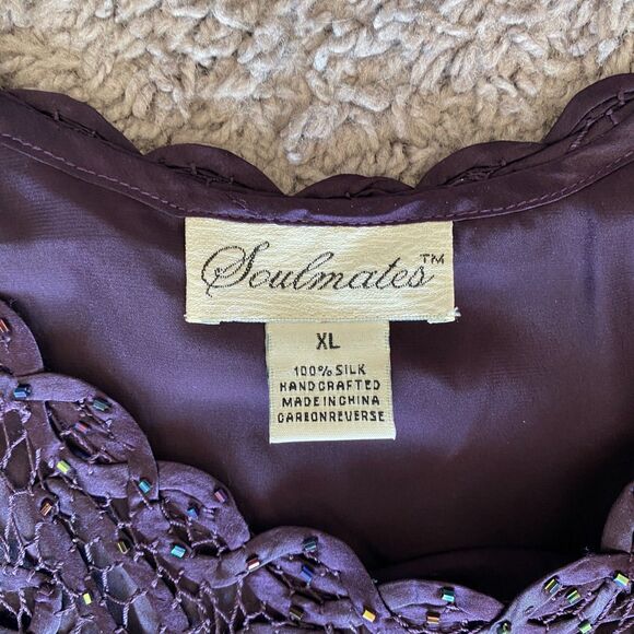 VINTAGE SOULMATES 100% Silk Purple Beaded Lace Slip On Maxi Length Dress Size XL - Picture 11 of 11